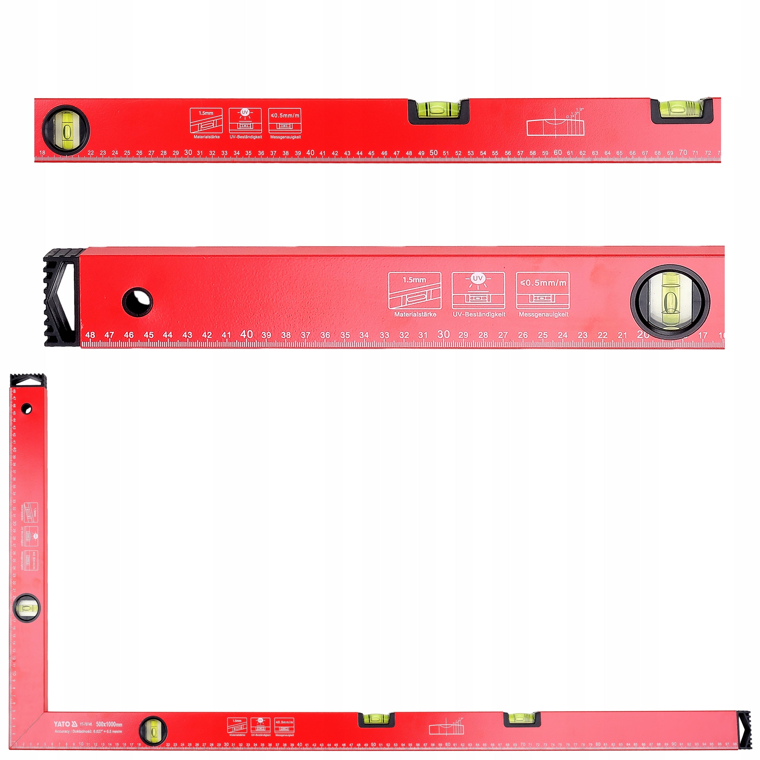 ALUMINIUM ANGLE 1000X500MM LIGHTWEIGHT READABLE 4 LIBELLE ACCURACY 0,5mm/m