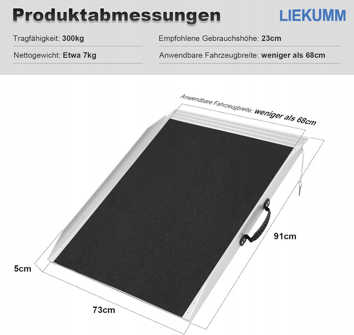 ALUMINIUM RAMP 91X73 CM 450 KG STRONG OVERRUN TROLLEYS MOBILE BICYCLES Brand Liekumm