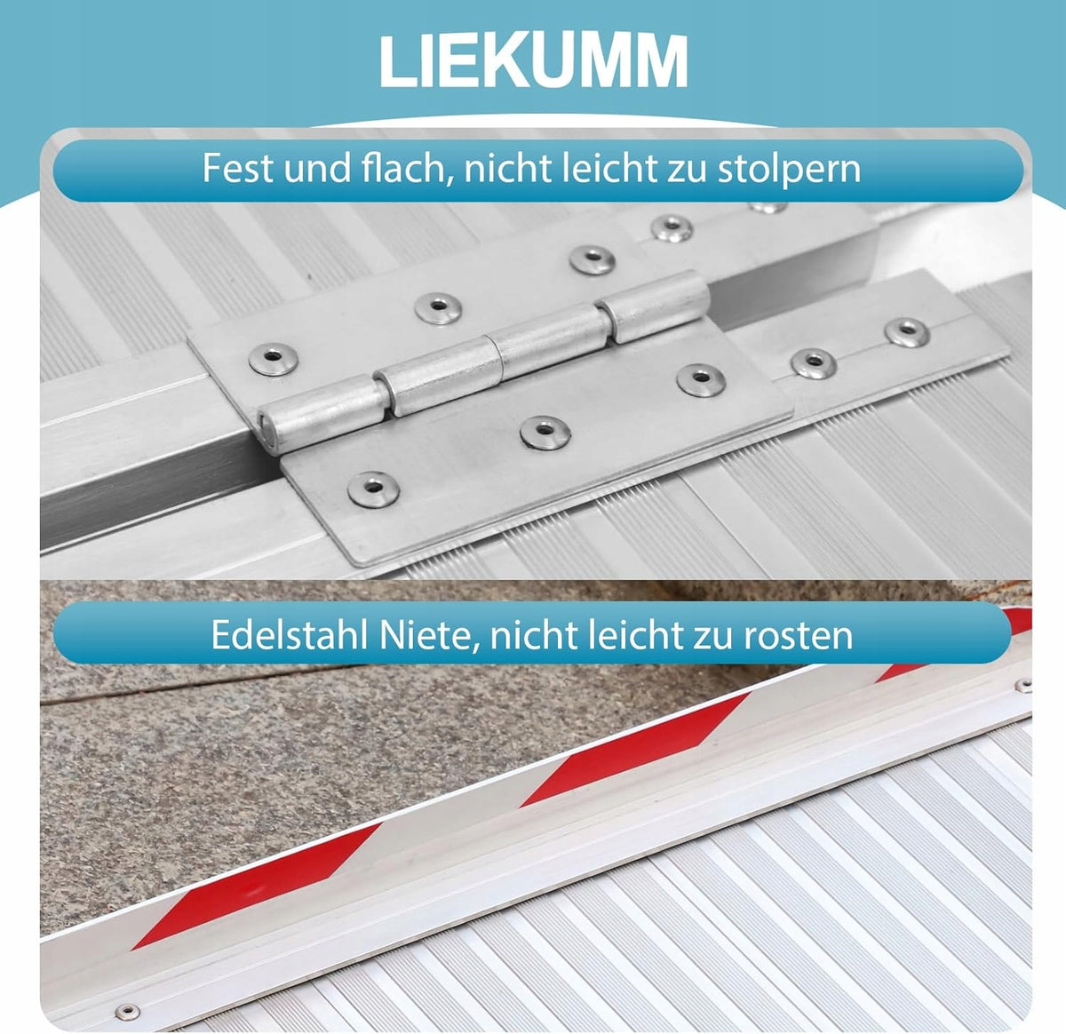 ALUMINIUM RAMP INRUN 61X72X5 TROLLEYS BICYCLES 300KG STAIRS CURBS Brand Liekumm