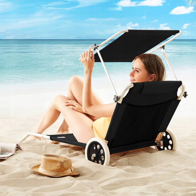 ALUMINIUM SUN LOUNGER WITH ROOF ON WHEELS Brand Wideshop