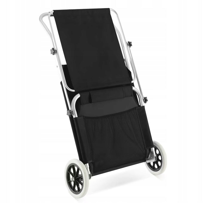 ALUMINIUM SUN LOUNGER WITH ROOF ON WHEELS Seat material synthetic
