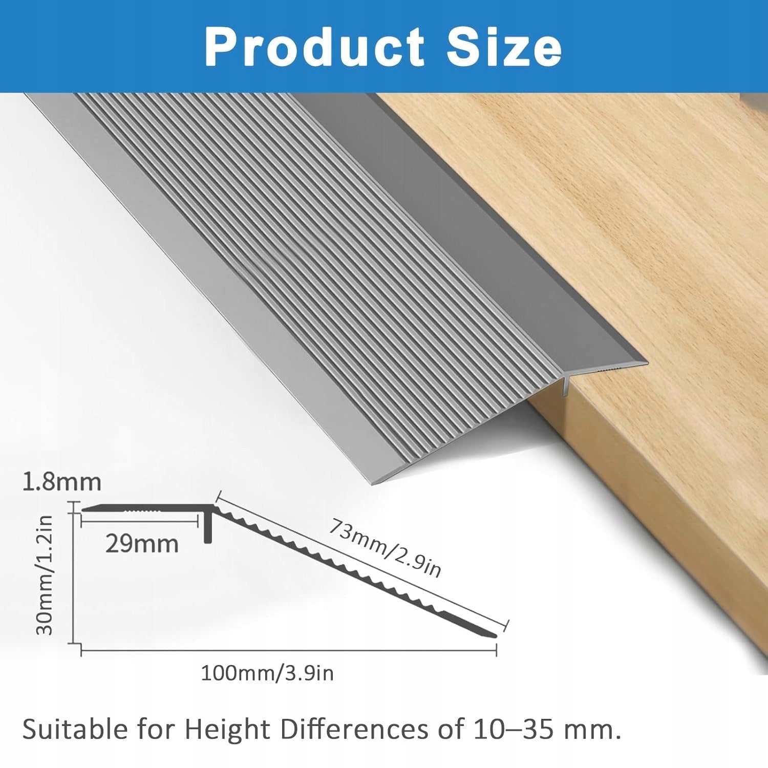 ALUMINUM DOOR THRESHOLD RAMP 90 CM WIDE 10 CM SELF-ADHESIVE Brand Profil
