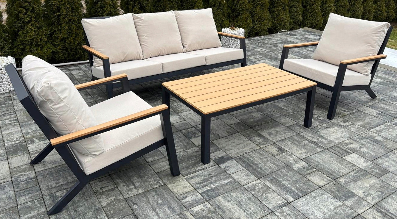 ALUMINUM GARDEN FURNITURE SET SOFA 3 PERS + 2 ARMCHAIRS TABLE TERRACE Manufacturer code euro-meble