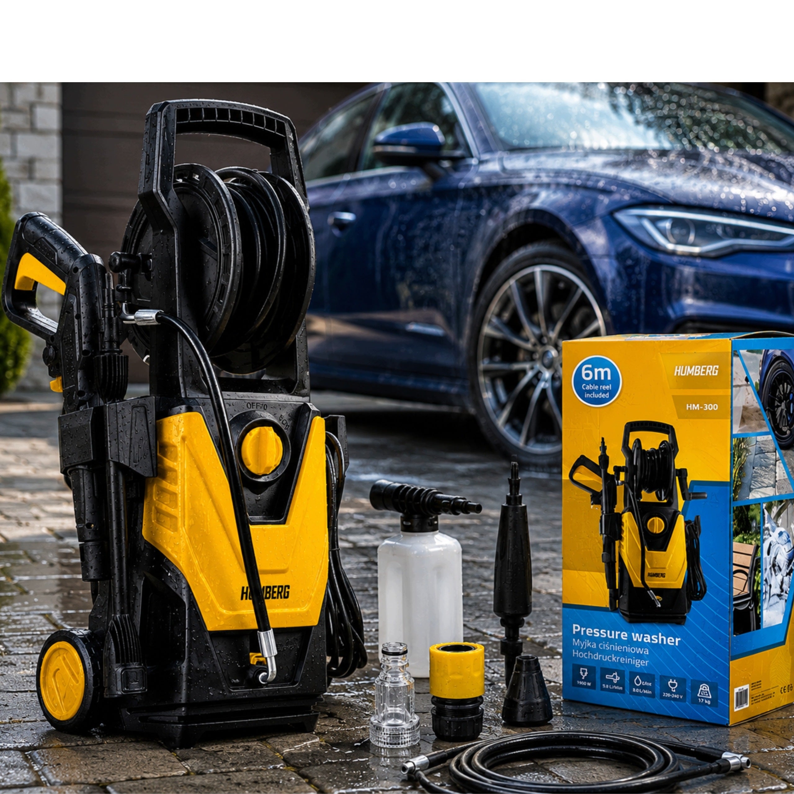 ALUMINUM PRESSURE WASHER 1800W 230BAR WASHING KIT XXXL RETRACTOR PUMP Packaging status original