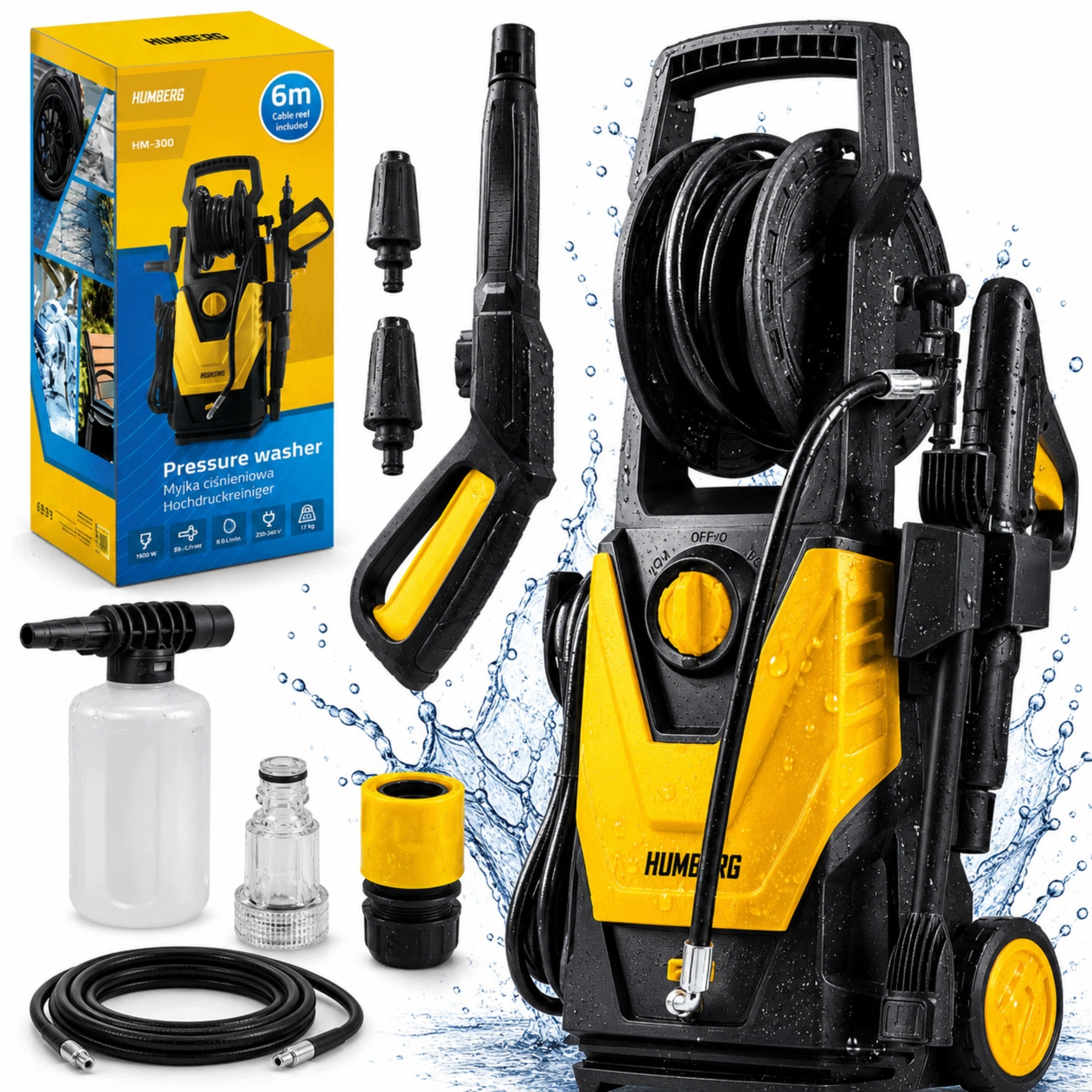 ALUMINUM PRESSURE WASHER 1800W 230BAR WASHING KIT XXXL RETRACTOR PUMP