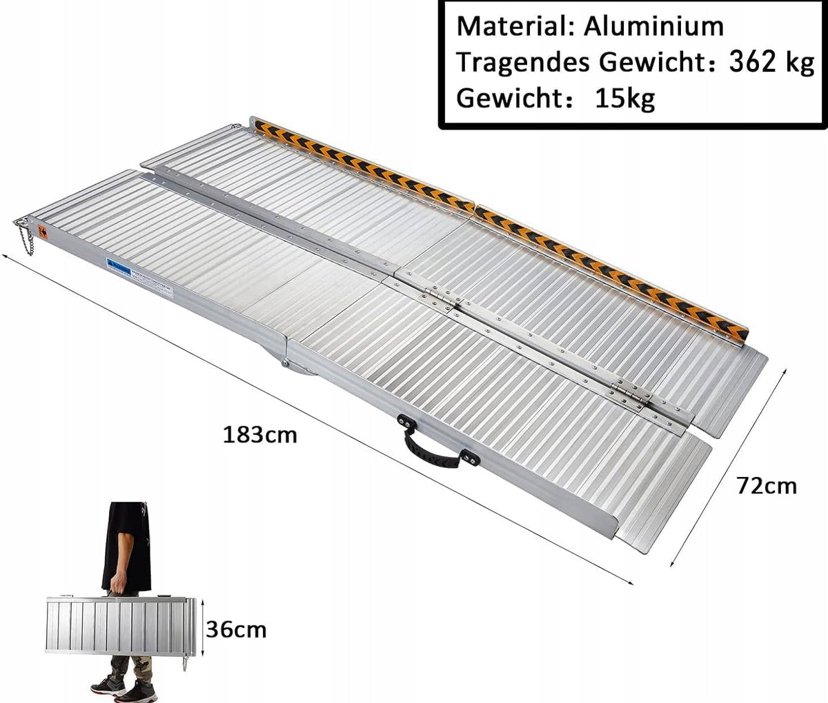 ALUMINUM RAMP DRIVEWAY TROLLEYS BICYCLES MOTORS PALLETS 183X72 362KG FOLDING EAN (GTIN) 5907138030426