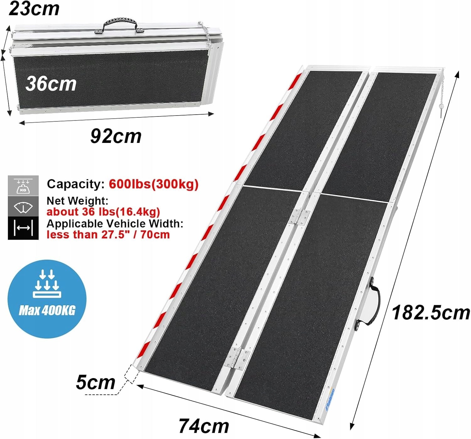 ALUMINUM RAMP WHEELCHAIRS BICYCLES STRONG FOLDING 183X74 300KG Manufacturer code LKM183X74