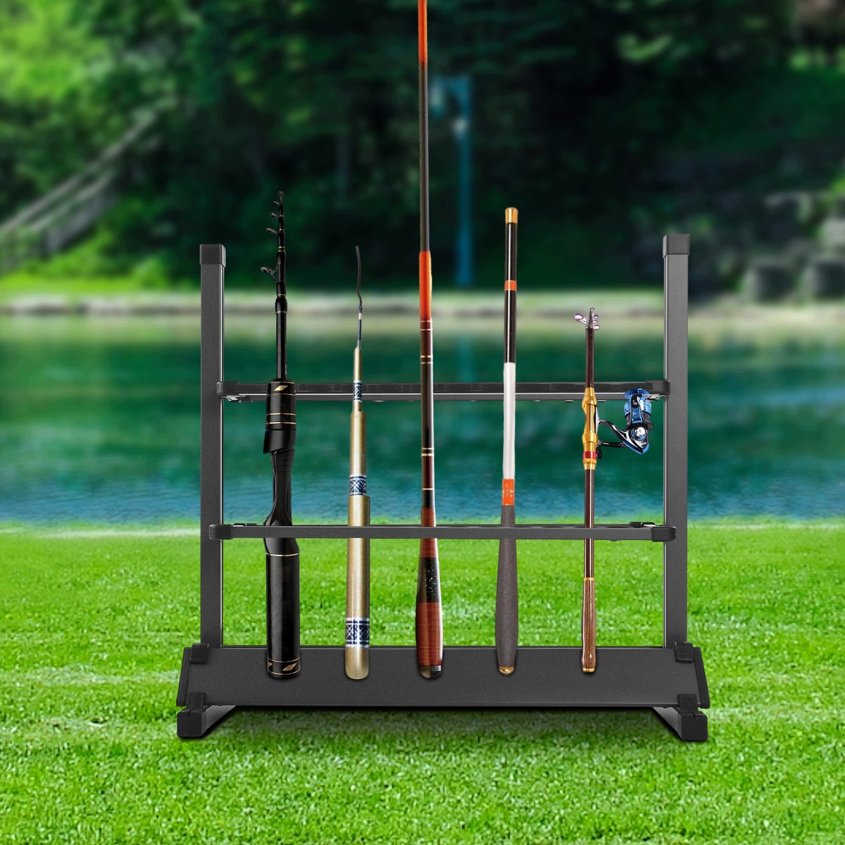 ALUMINUM ROD STAND FOR 24 PIECES, ADJUSTABLE Packaging status original