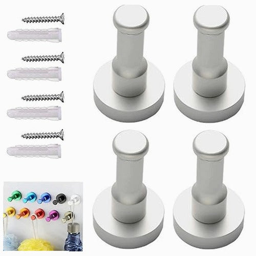 ALUMINUM SILVER WALL HOOKS FOR TOWEL CLOTHES SET OF 4