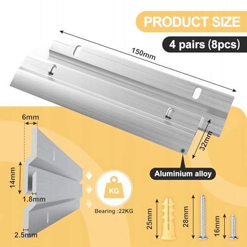 ALUMINUM WALL HOOKS FOR HEAVY FRAME MIRRORS 8 PCS LOAD CAPACITY 22KG Manufacturer code Bez marki
