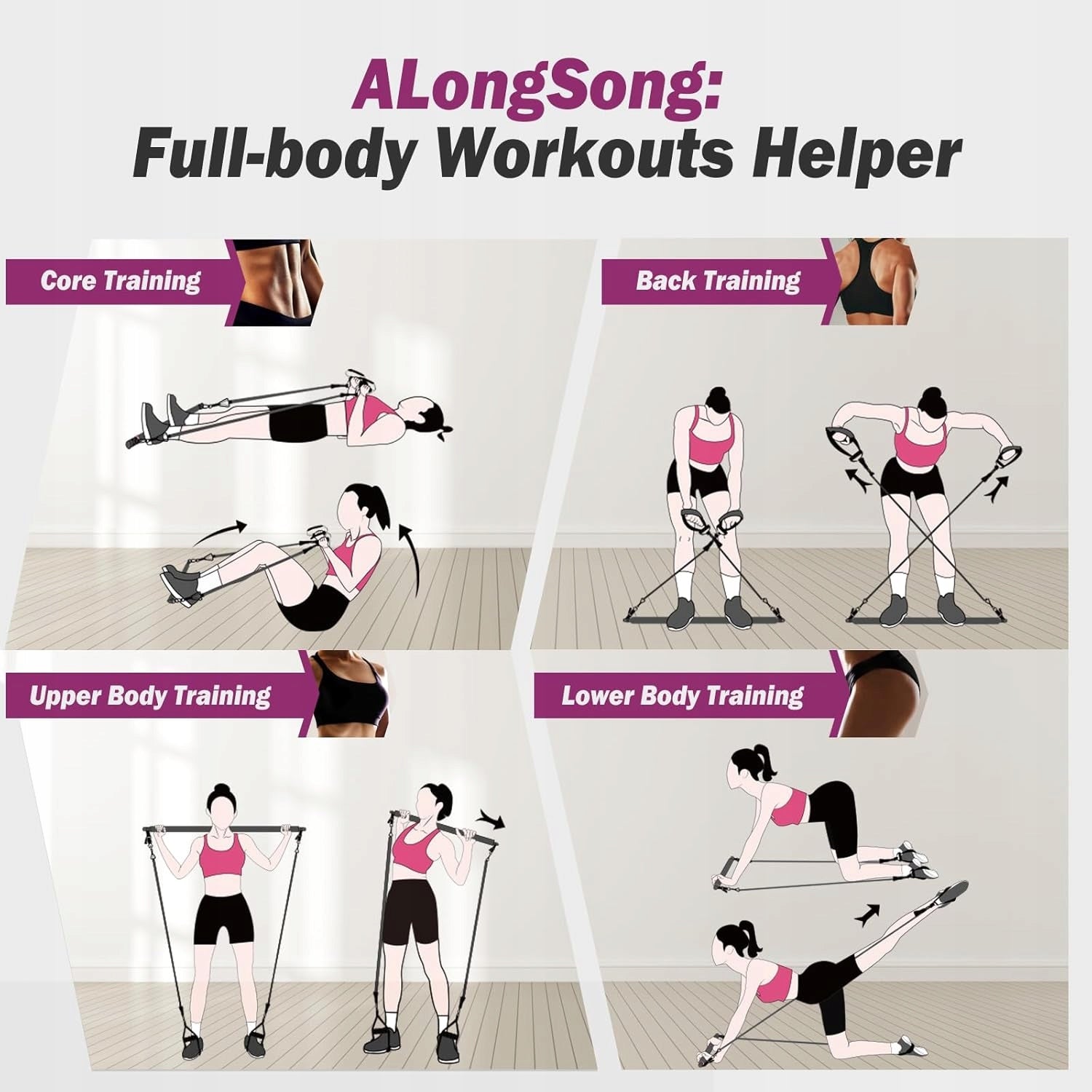 ALongSong Pilates Set with Elastic Resistance Bands Brand no brand