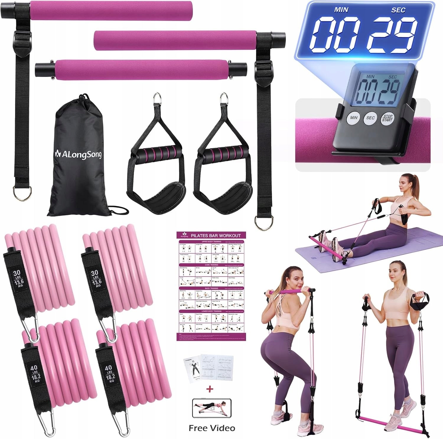 ALongSong Pilates Set with Elastic Resistance Bands