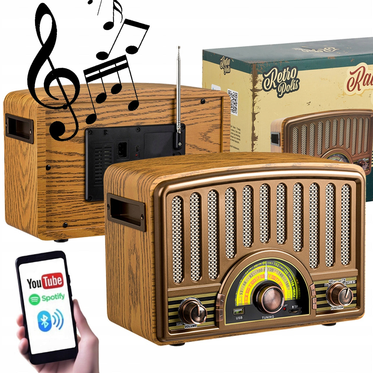 AM FM SW Retropolis Memphis Bluetooth microSD USB Network and Battery Radio