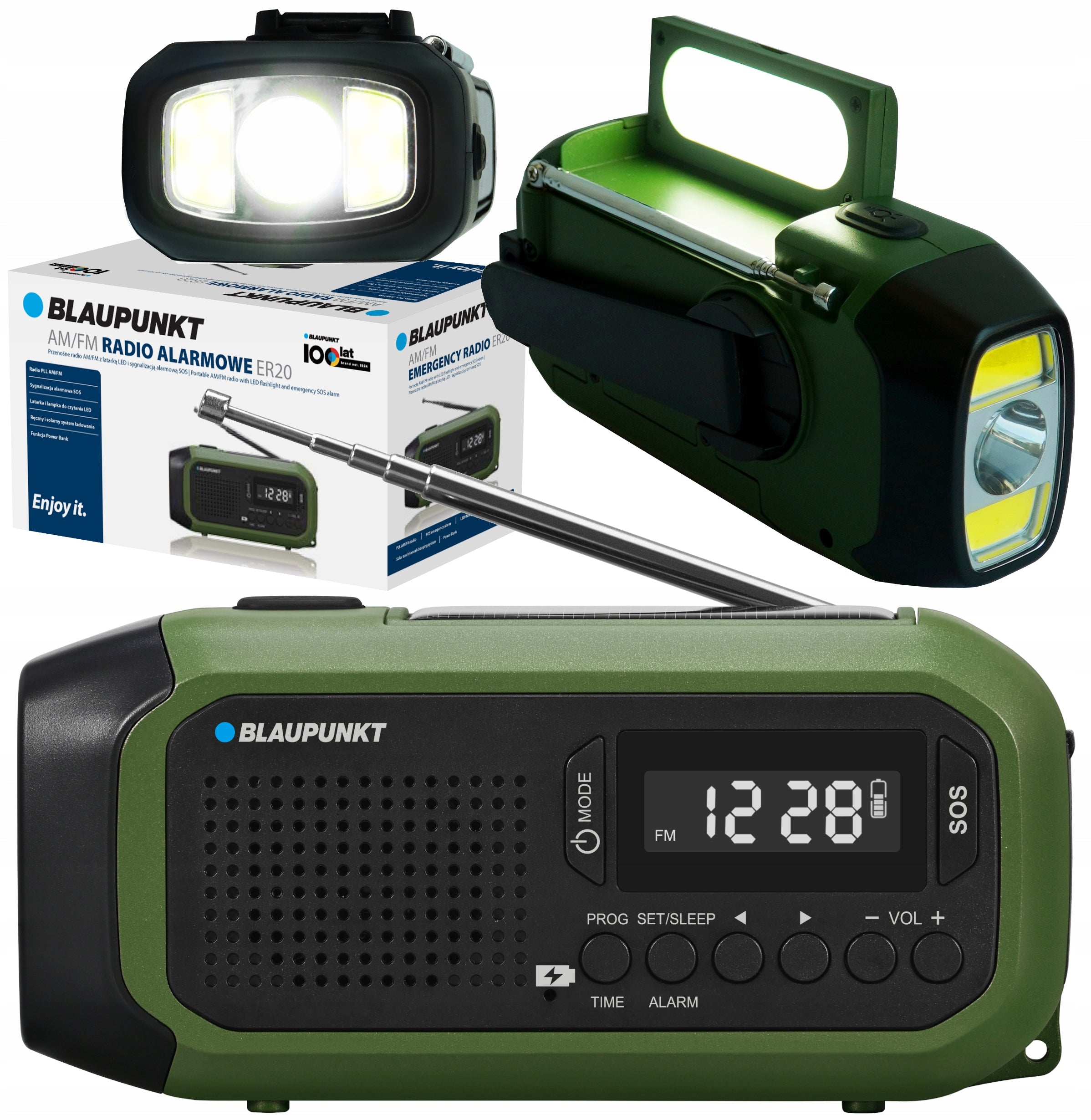 AM network-battery solar radio, FM Blaupunkt ER20 antenna SOS clock
