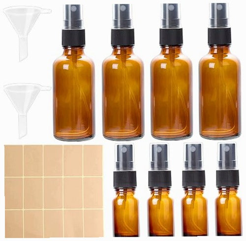 AMBER GLASS SPRAY BOTTLES SET OF 8 FOR TRAVEL
