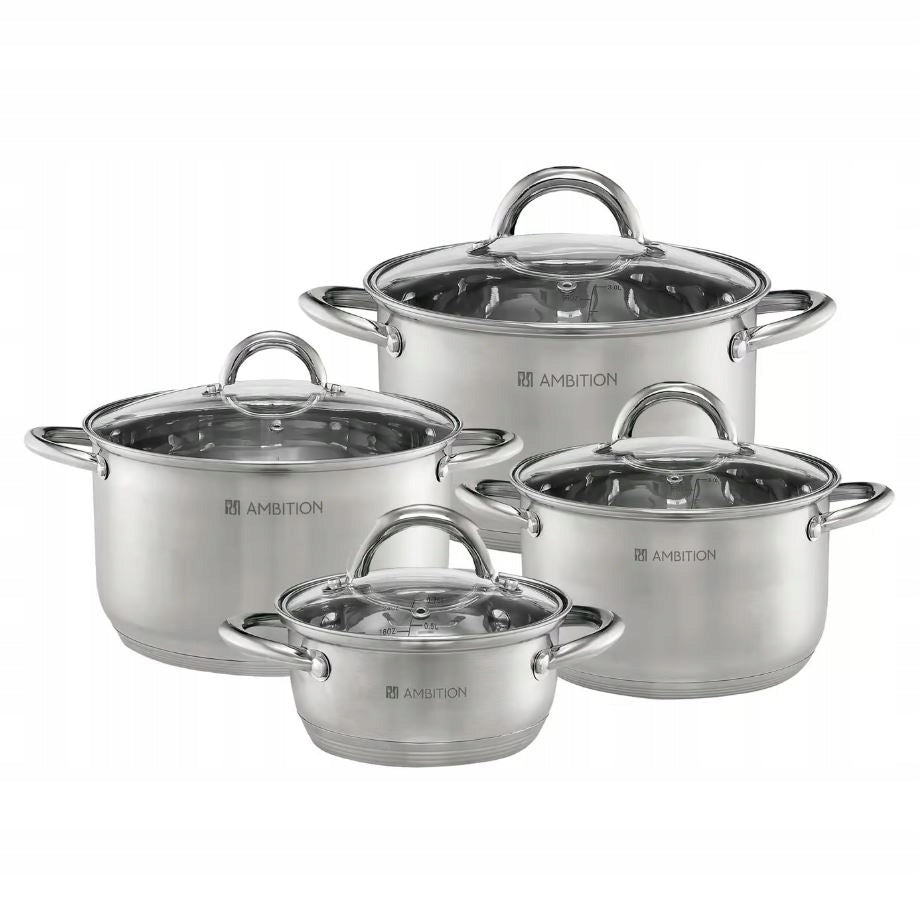 AMBITION SOLAR POT SET 8 EL LIDS STAINLESS STEEL INDUCTION EAN (GTIN) 5904134687364