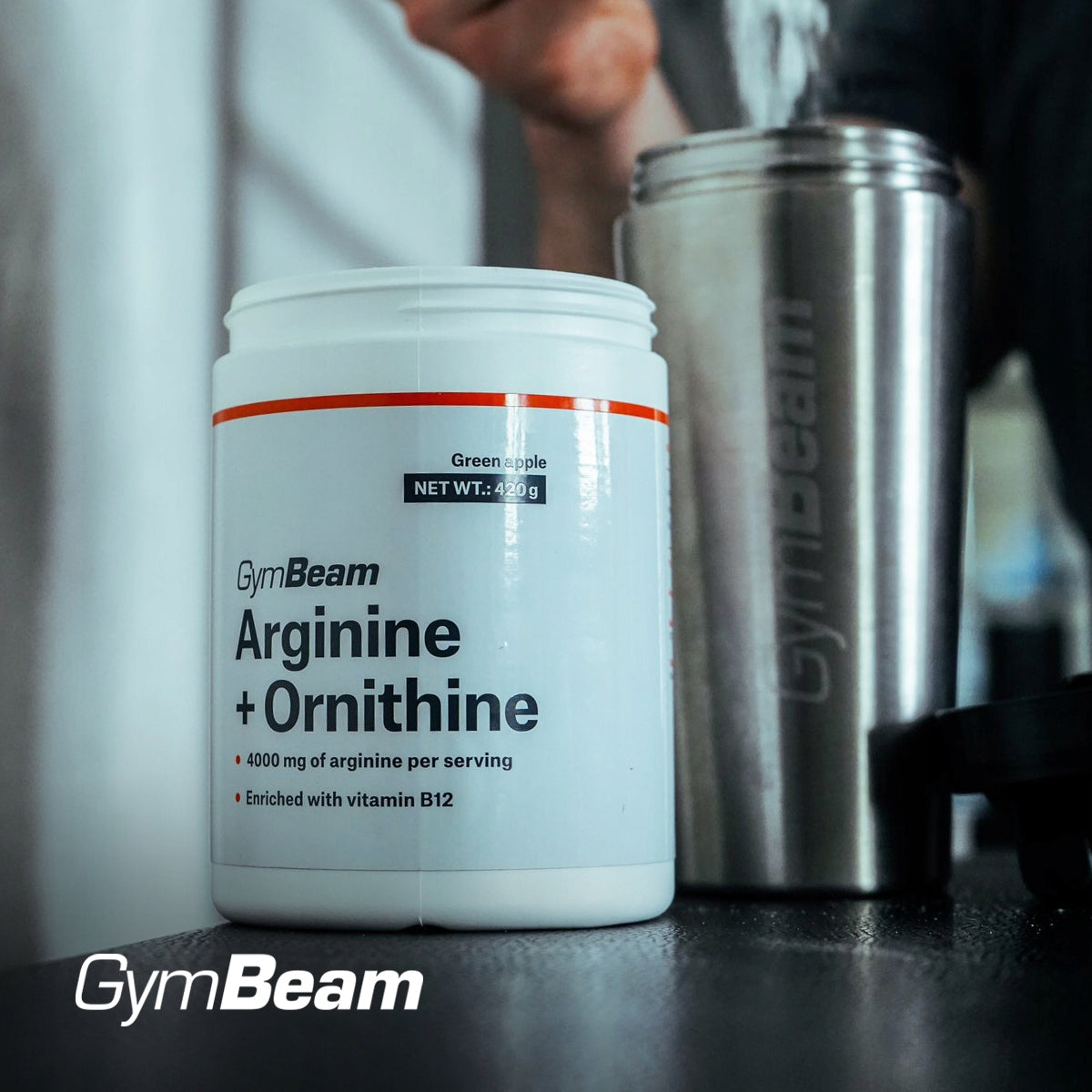 AMINO ACIDS ARGININE + ORNITHINE VITAMIN B12 - GymBeam 420g green apple Brand GymBeam