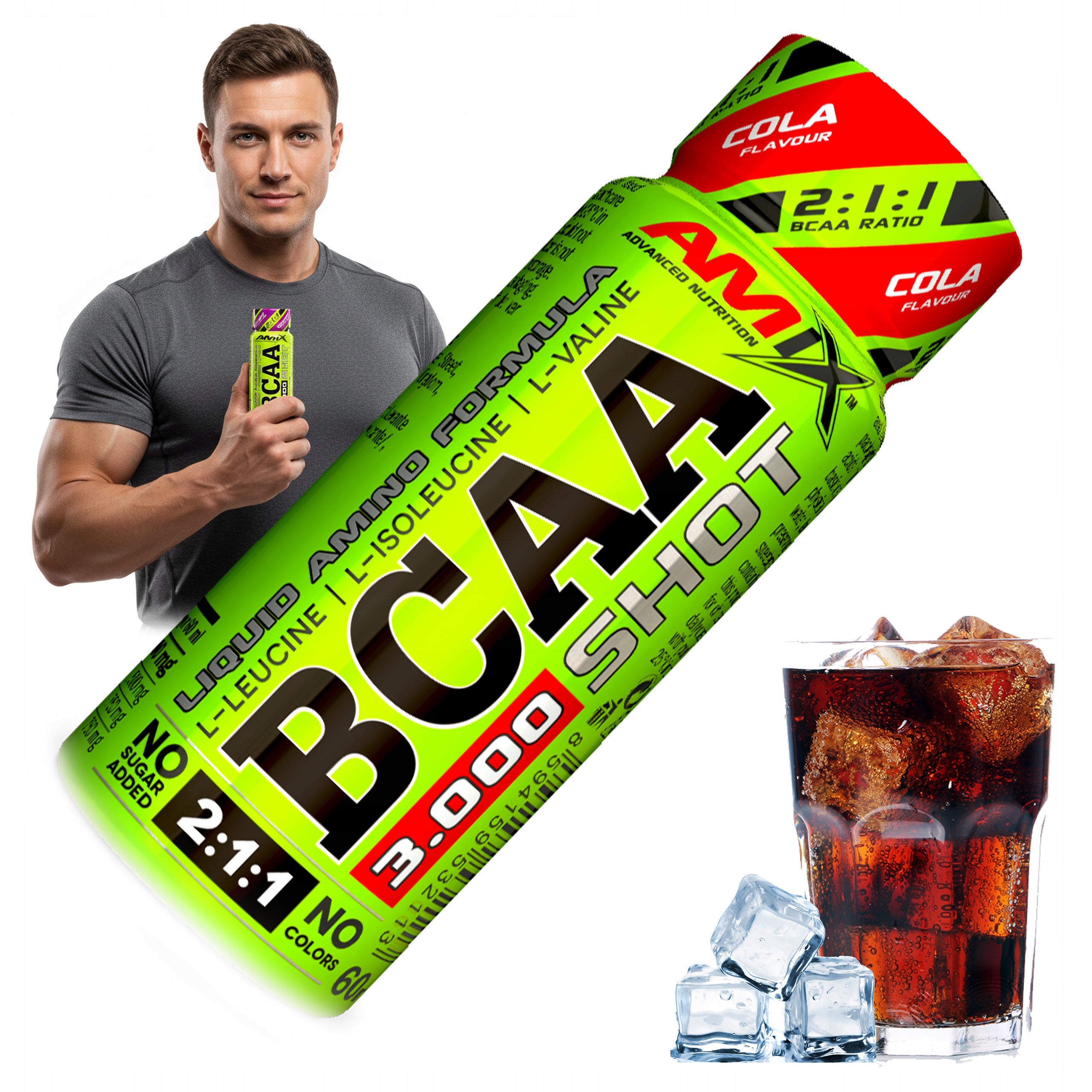 AMINO ACIDS BCAA LIQUID AMPOULE Amix Shot 3000 mg - COLA Strong! KOLA