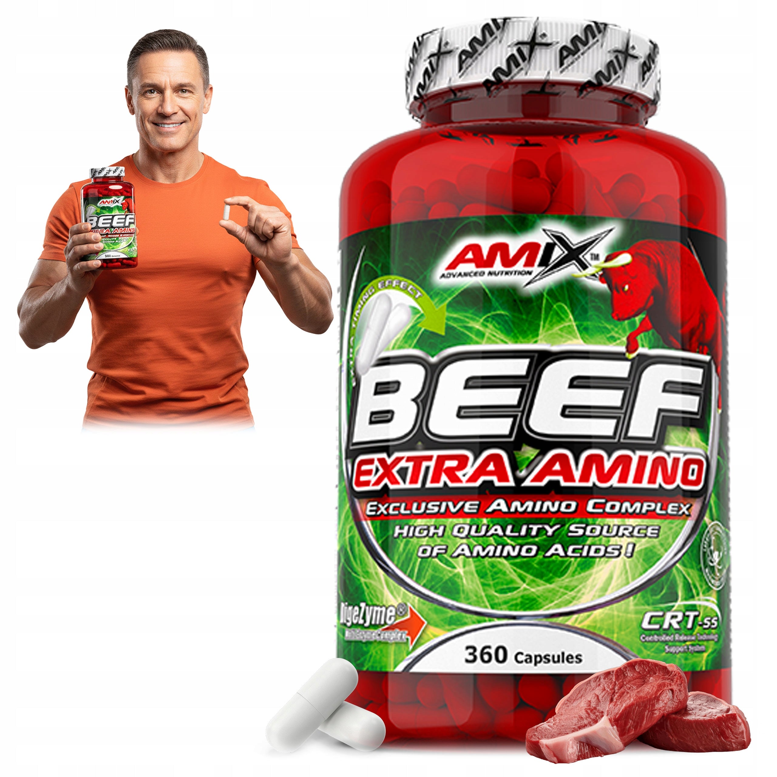 AMINO ACIDS BEEF PROTEIN in capsules - Amix Amino lactose-free gluten
