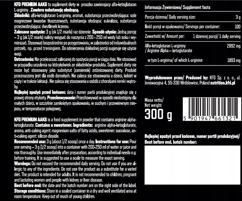 AMINO ACIDS arginine regeneration KFD AAKG 300g Strawberry - Raspberry Manufacturer code ID-61502