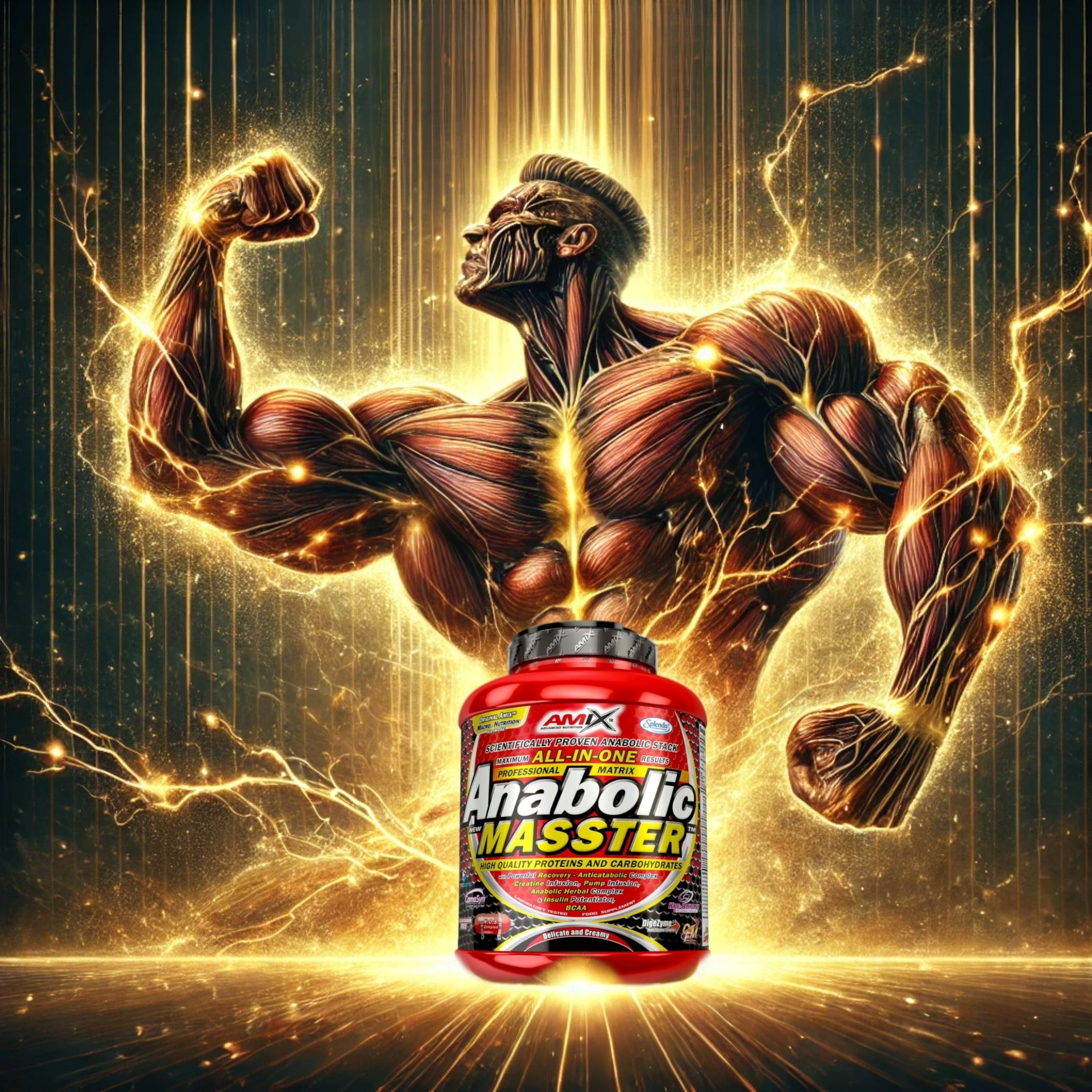 AMIX ANABOLIC MASSTER Bulk Gainer Protein Mix Creatine Carbs Strawberry 500g Expiration date at least six months from the date of purchase