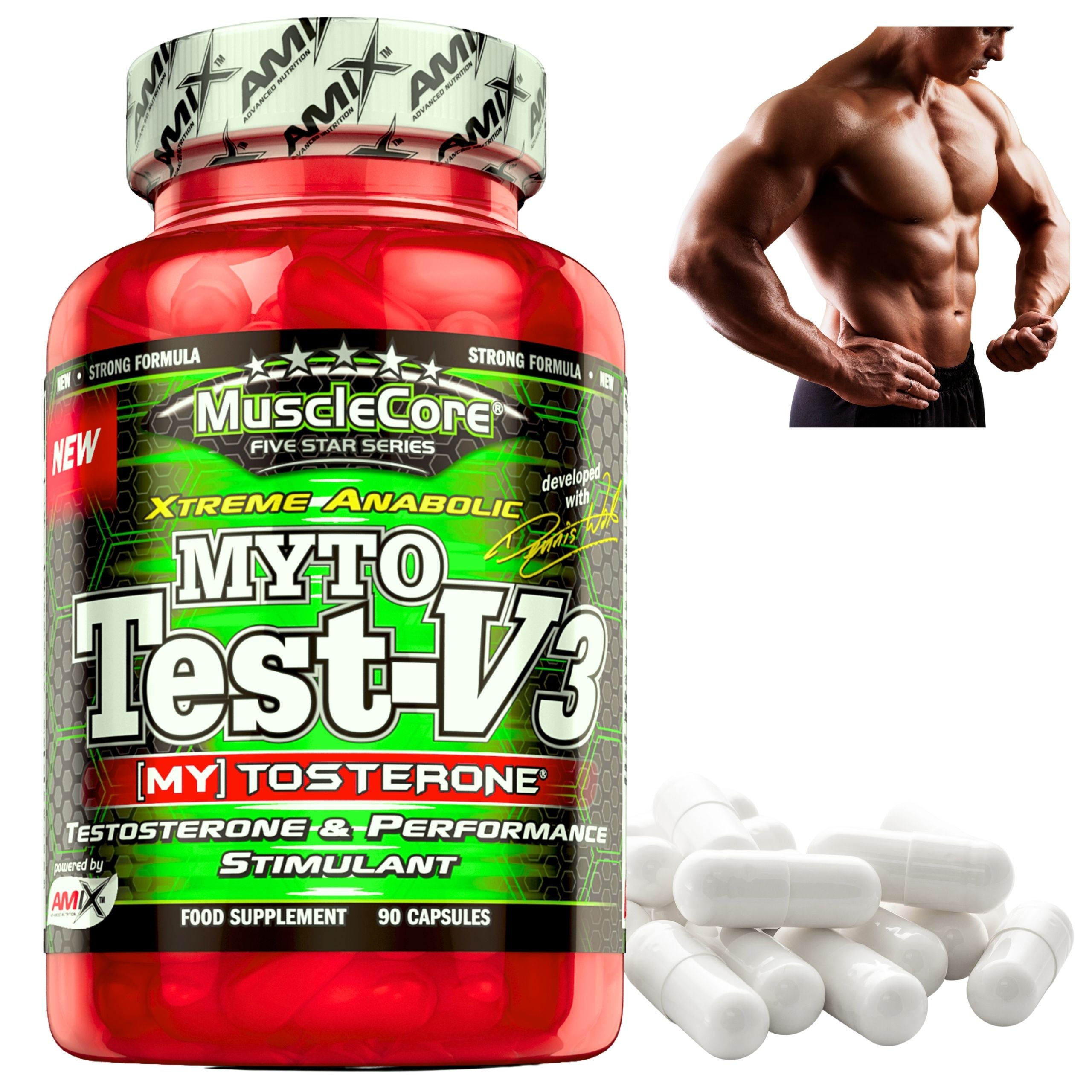 AMIX MYTO TEST V-3 90 kap TESTOSTERONE BOOSTER Cordyceps Maca