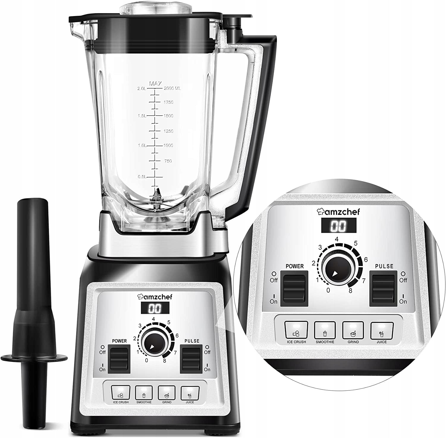 AMZCHEF Blender 2000W do koktajli 2L, 8 prędkości, szary Packaging status original