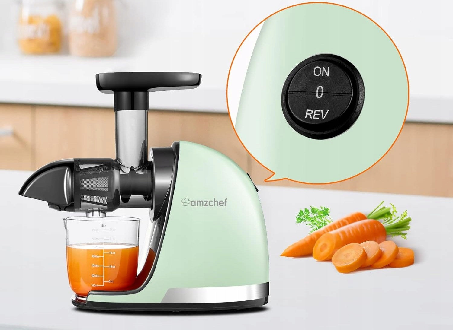 AMZCHEF Slow Juicer for Vegetables and Fruits Electric Green Packaging status original