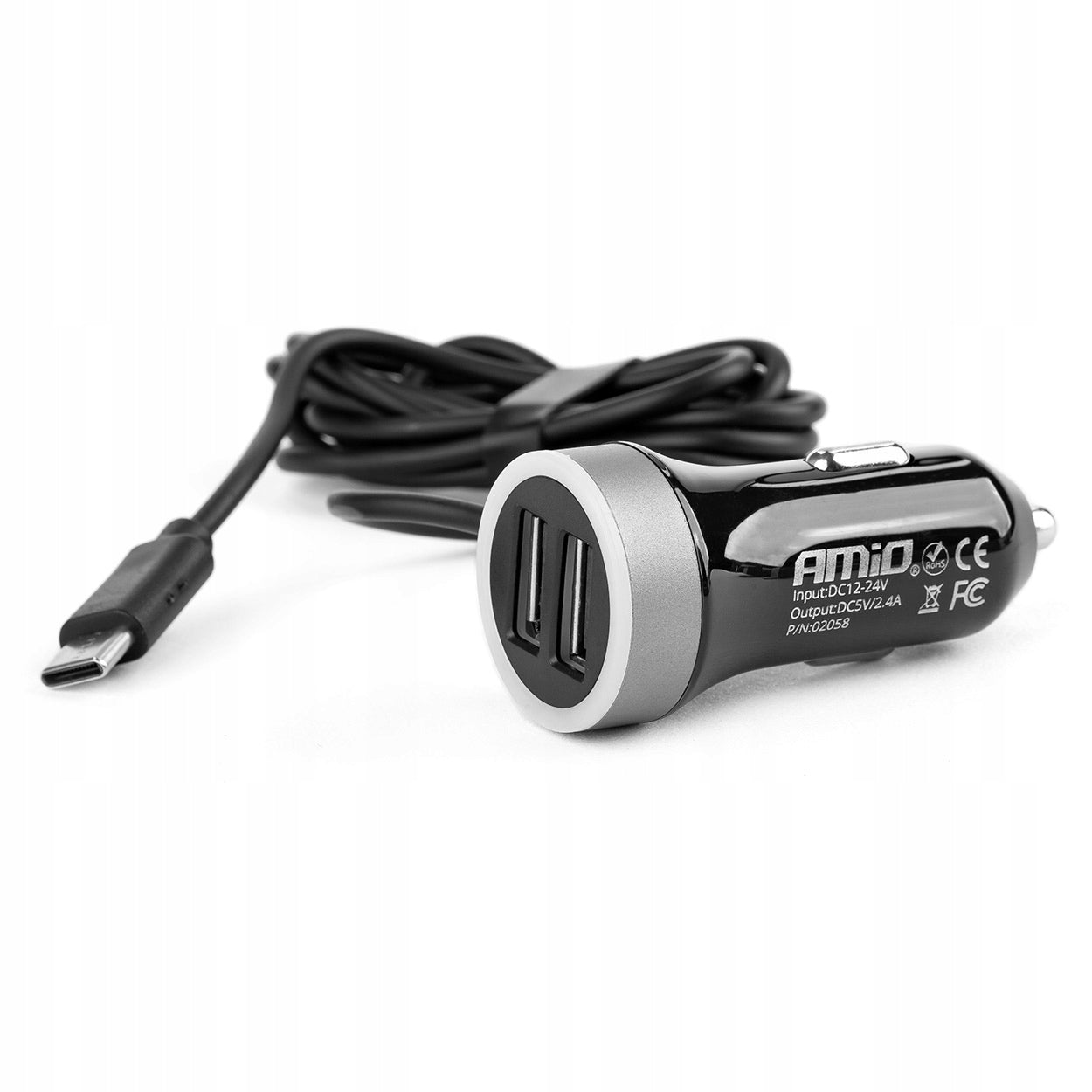 AMiO-02058 Car charger 2x usb type C USB-C 12V 24V for car travel Manufacturer code 02058