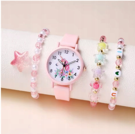 ANALOG WATCH GIRLS PINK WITH BRACELETS SET 1355 Brand no brand