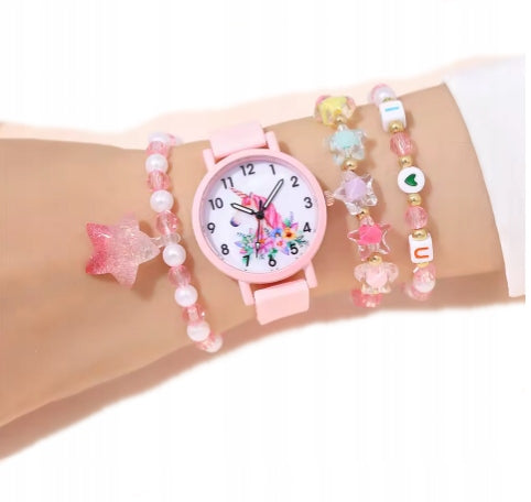 ANALOG WATCH GIRLS PINK WITH BRACELETS SET 1355