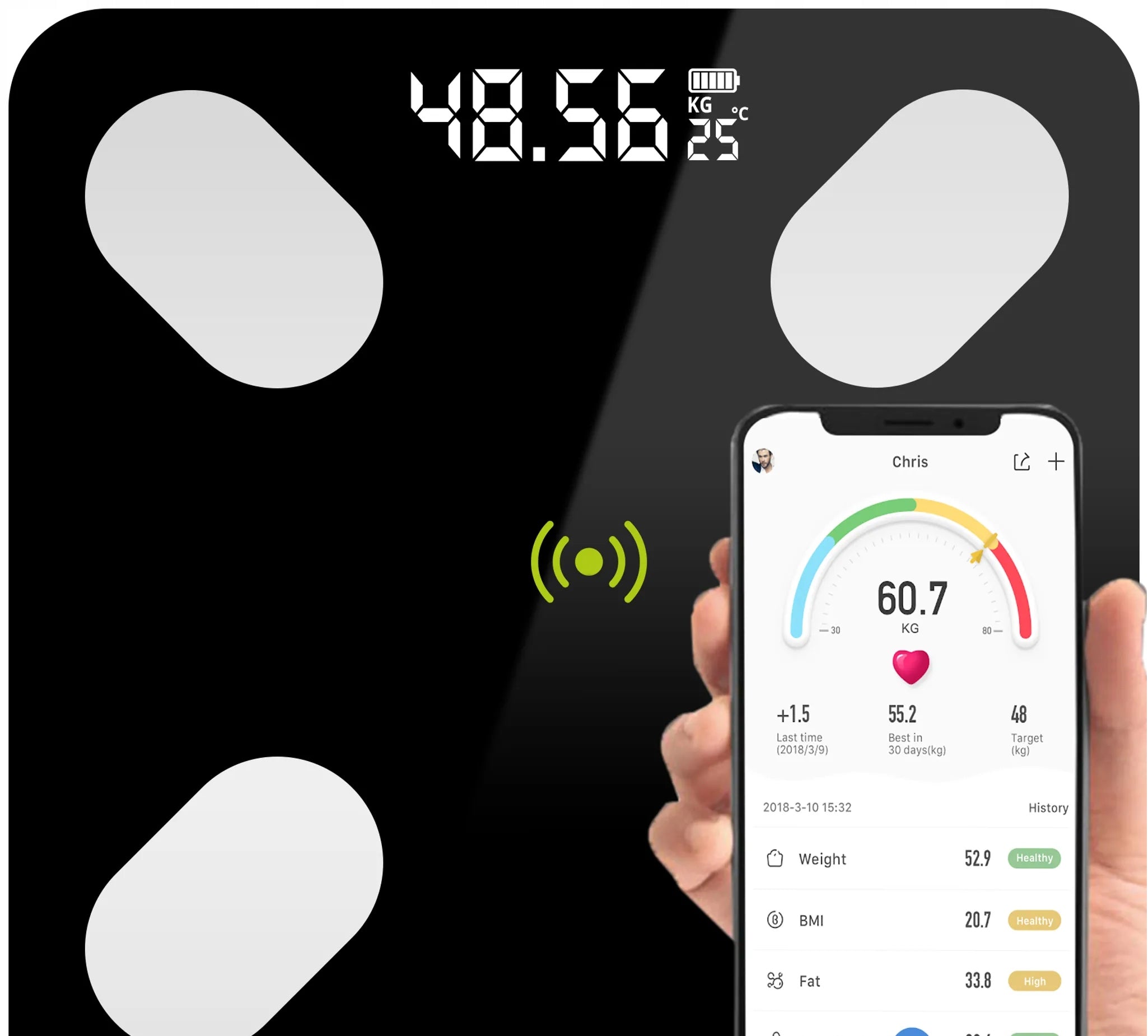 ANALYTICAL BATHROOM SCALE Maxero Smart Electronic 180 kg Bluetooth