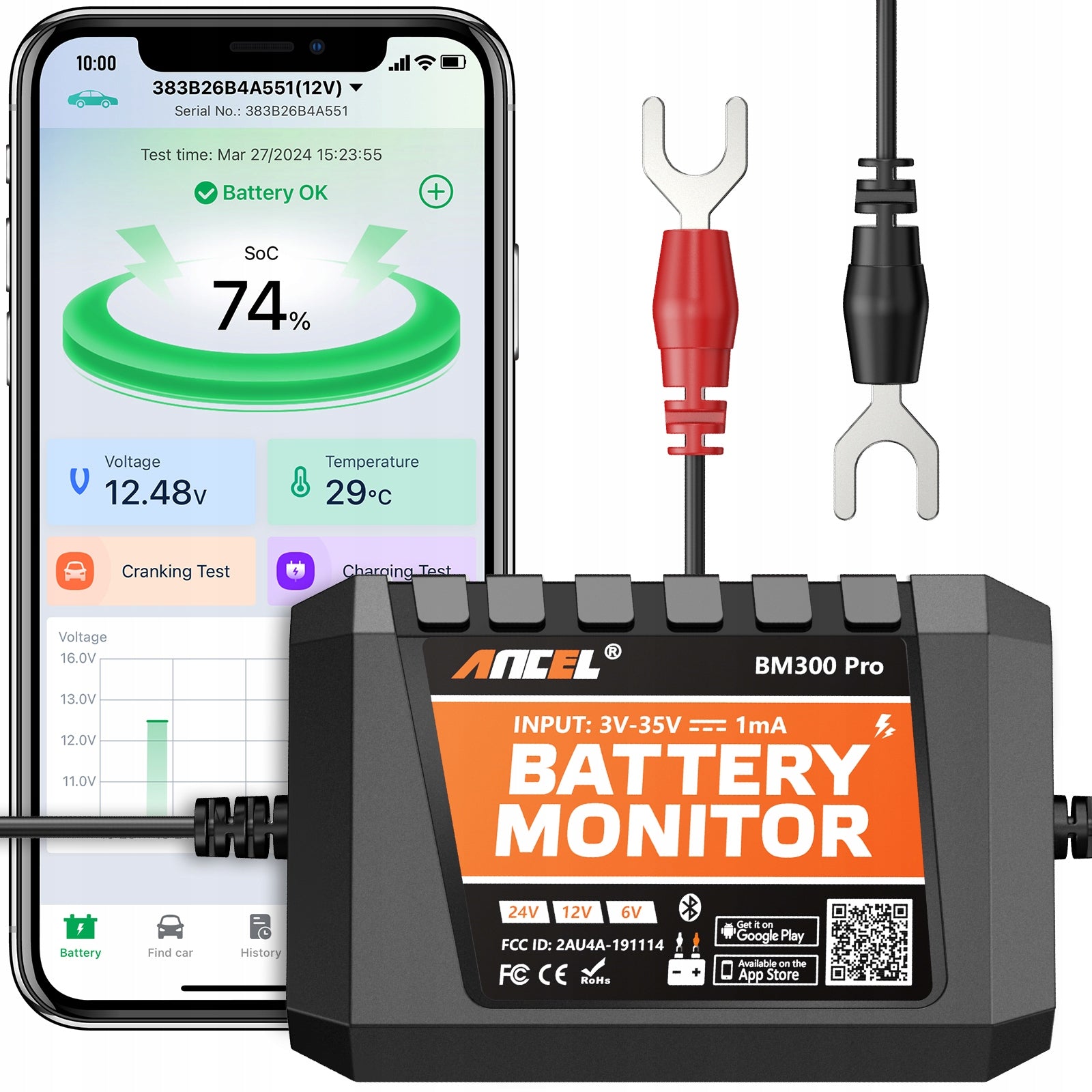 ANCEL BM300 Pro 6V 12V 24V smart car Battery Monitor bluetooth 5.3 Polish