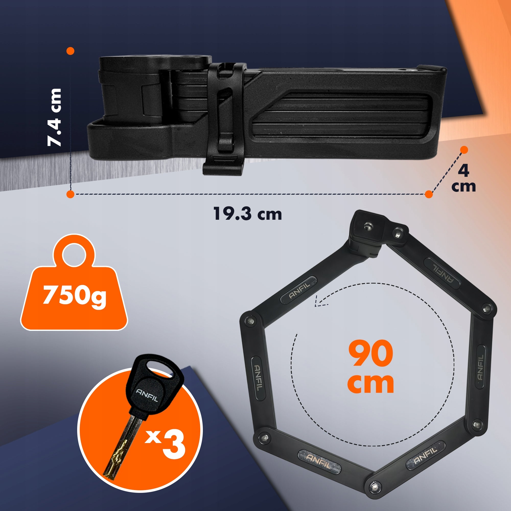 ANFIL Folding Bike Lock–High-security carbon steel lock with mount & 3 keys EAN (GTIN) 0718157605411