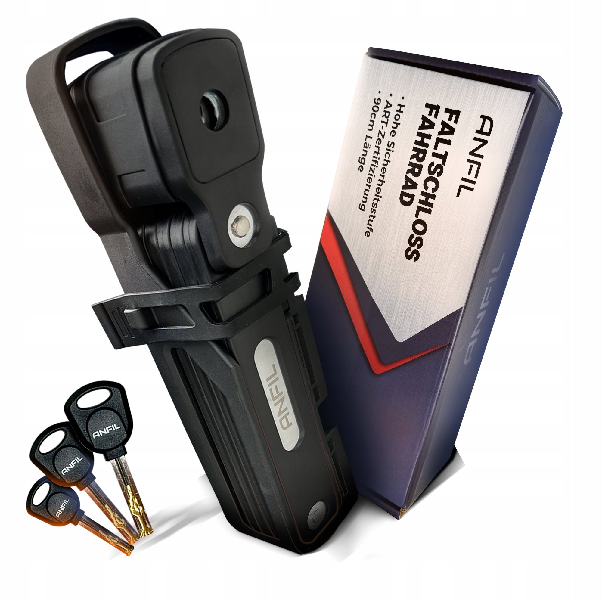 ANFIL Folding Bike Lock–High-security carbon steel lock with mount & 3 keys