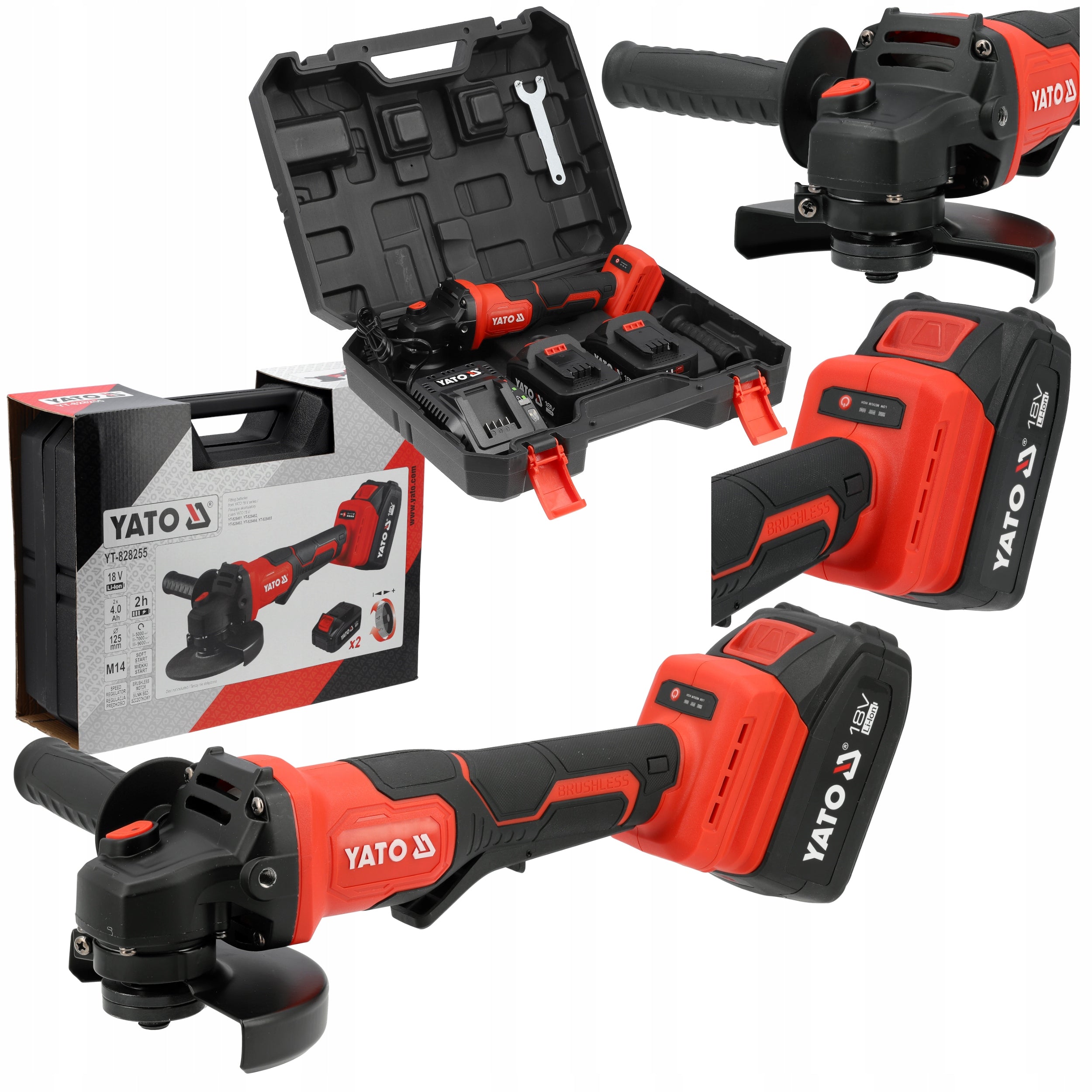 ANGLE GRINDER 125mm YATO 2 BATTERIES 18V 4Ah SOFT START BRUSHLESS
