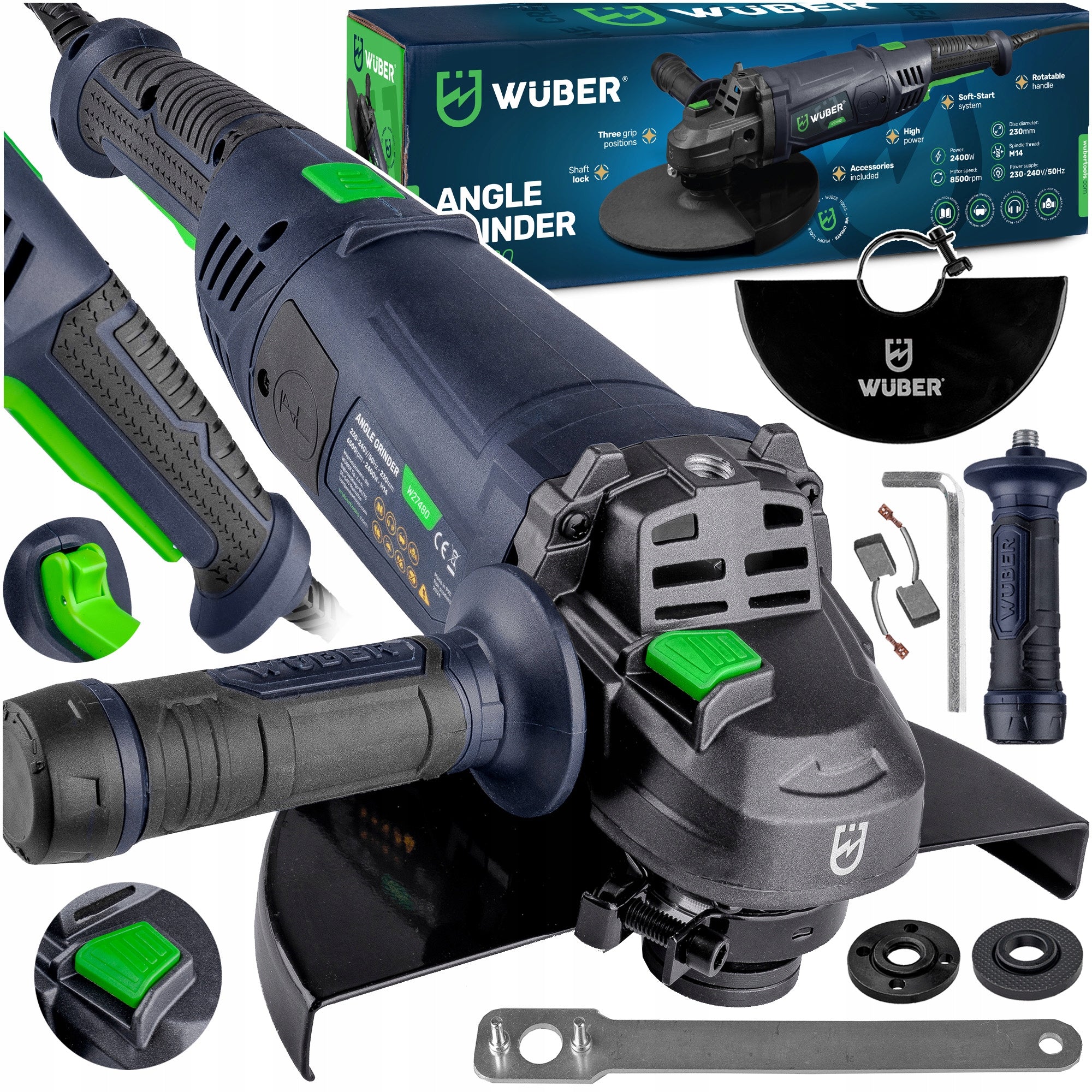 ANGLE GRINDER 230MM DIAX ANGLE STRONG SLOW START LARGE WUBER
