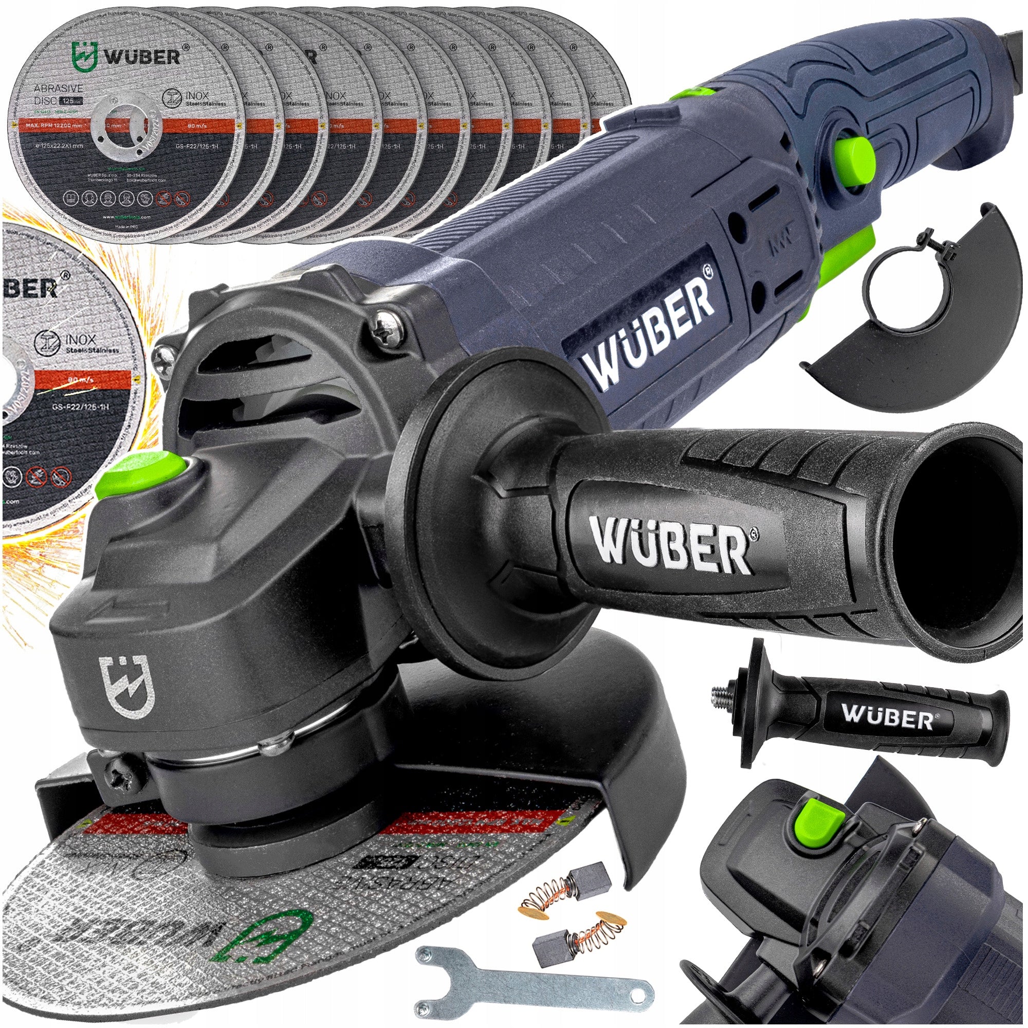ANGLE GRINDER ANGLE DIAX STRONG WITH ADJUSTABLE ROTATION + 10 DISCS WUBER