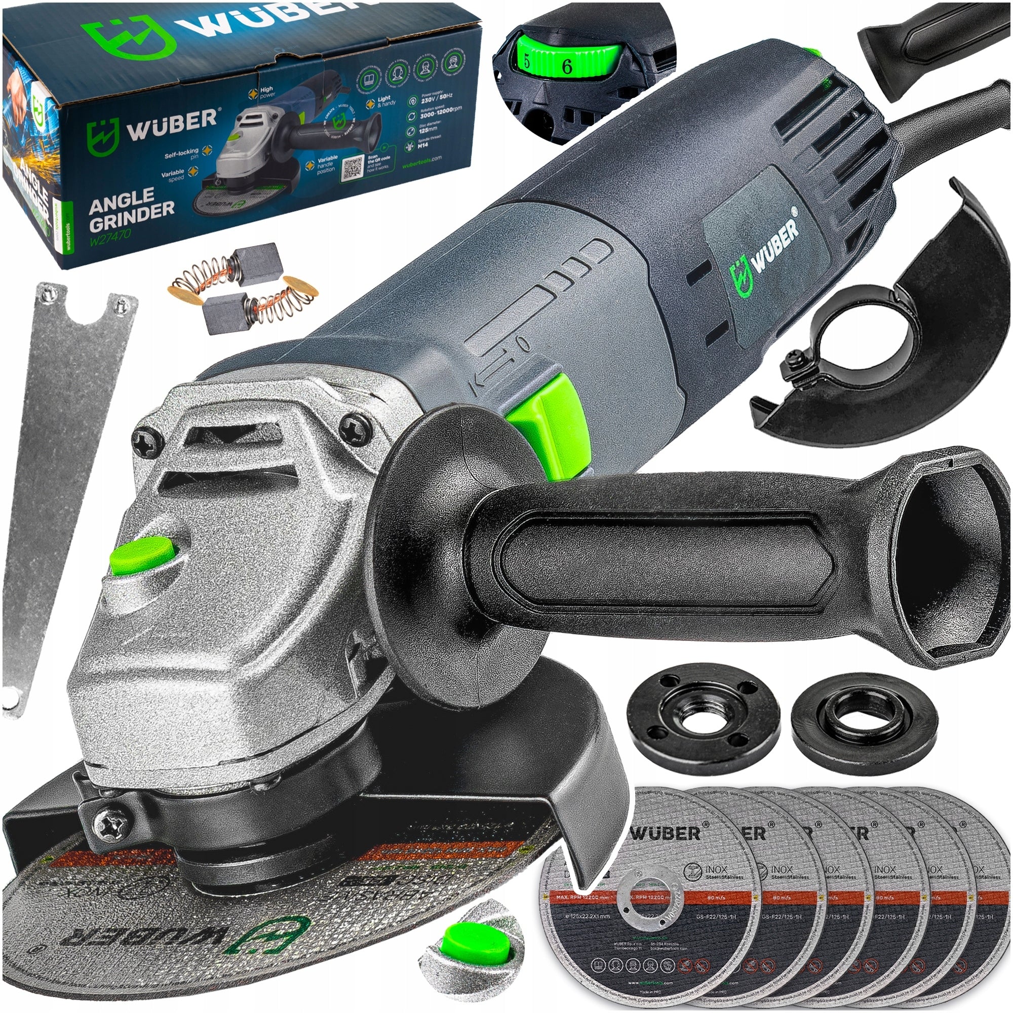 ANGLE GRINDER ANGLE DIAX STRONG WITH ADJUSTABLE ROTATION 125MM + 6 DISCS