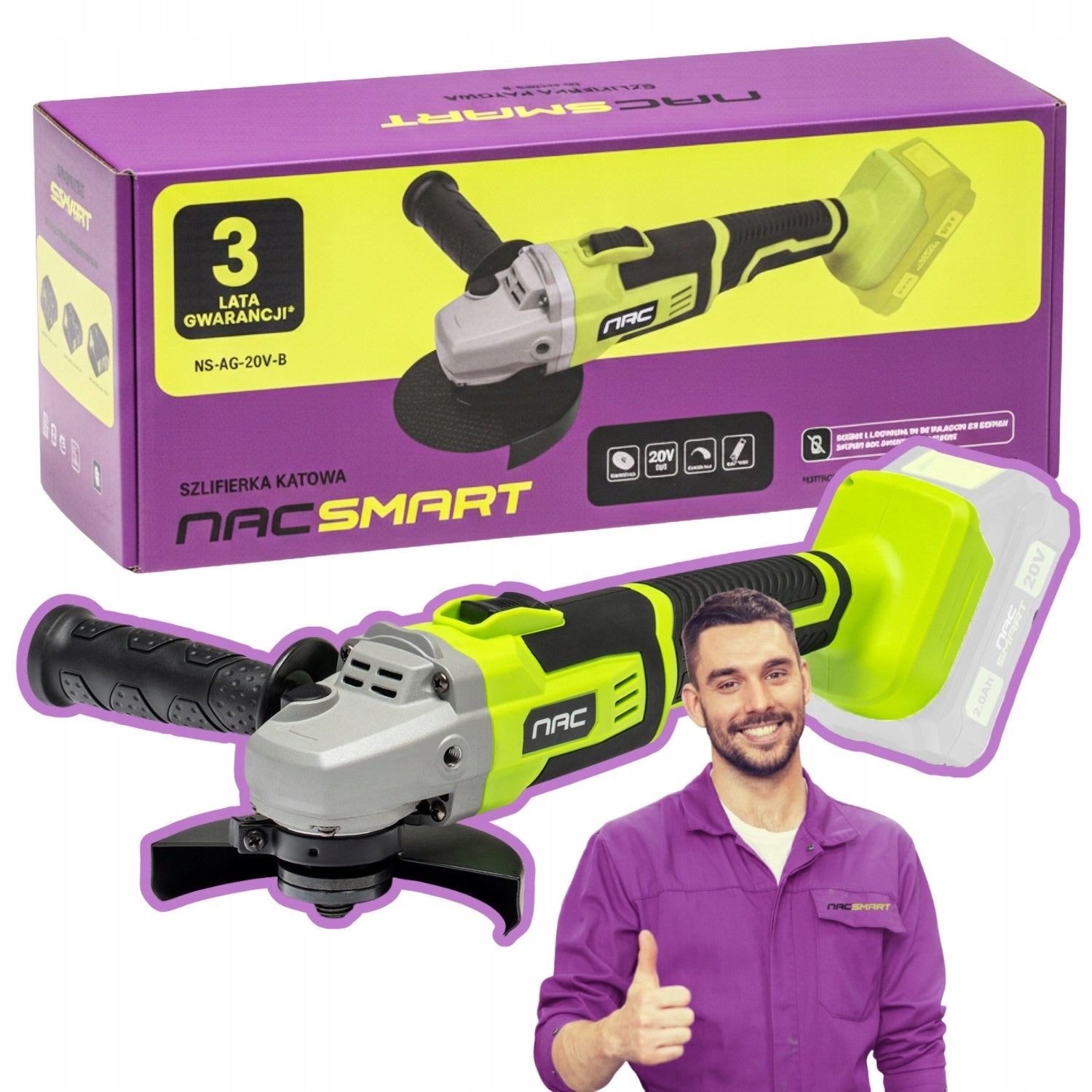 ANGLE GRINDER CORDLESS ANGLE RUBBER BODY 125MM 20V NAC SMART