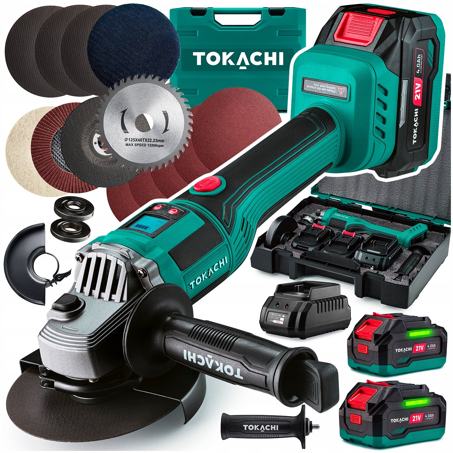 ANGLE GRINDER CORDLESS BRUSHLESS ANGLE 2xAKU 4Ah DIAX DISCS