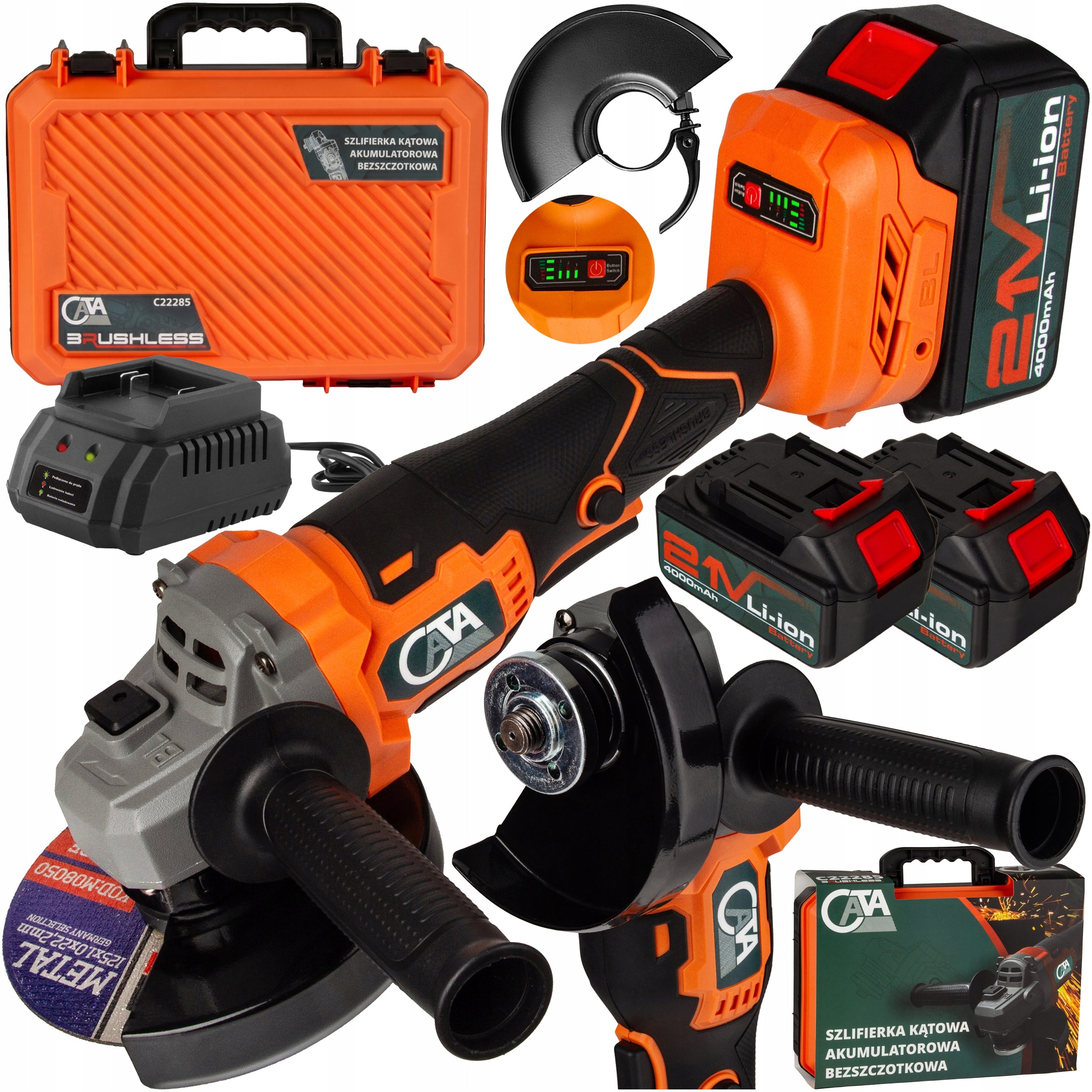 ANGLE GRINDER CORDLESS BRUSHLESS ANGLE 2xBATTERY 4Ah RUBBER