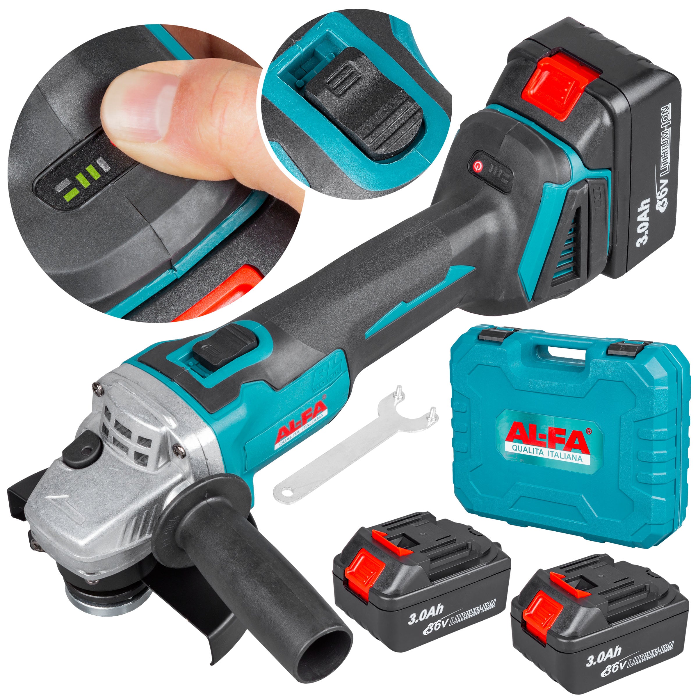 ANGLE GRINDER CORDLESS BRUSHLESS RUBBER ANGLE 2XAKU 4AH POWER