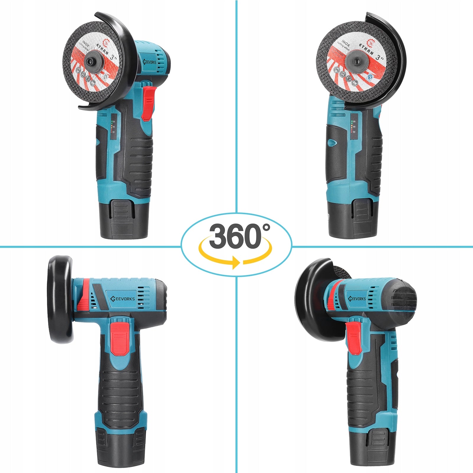 ANGLE GRINDER Geevorks 12V 19500RPPM 2 x AKU Brand Airpress