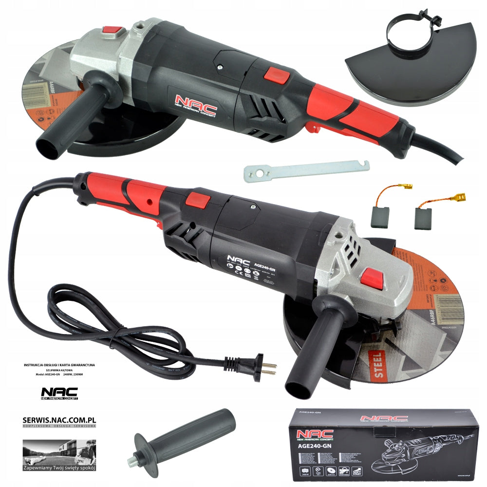 ANGLE GRINDER NAC 2400 IN DISC 230 MM ROTATING HANDLE GENTLE START