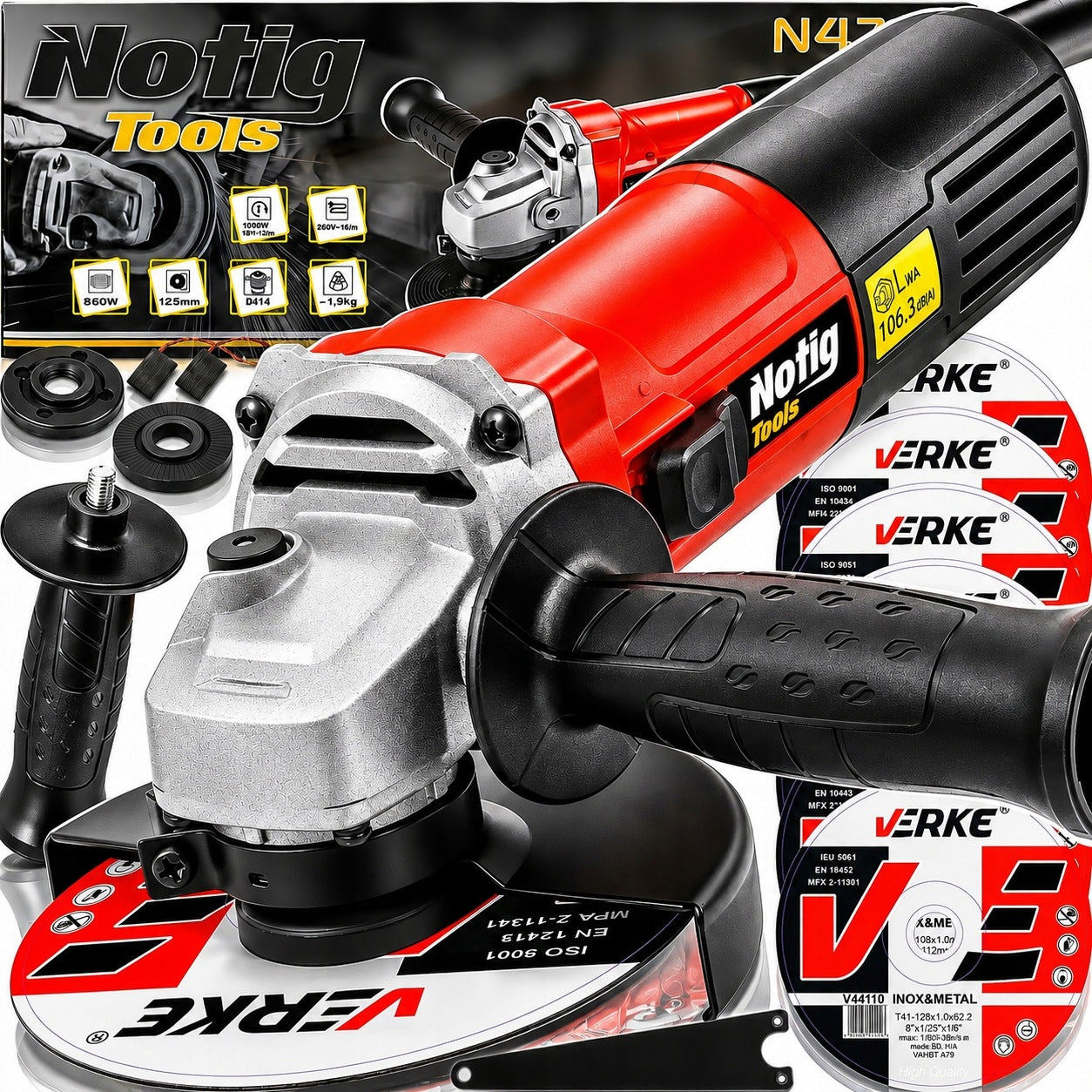 ANGLE GRINDER STRONG DIAX 850W STRONG ANGLE 125 MM +10 DISCS SET XXL