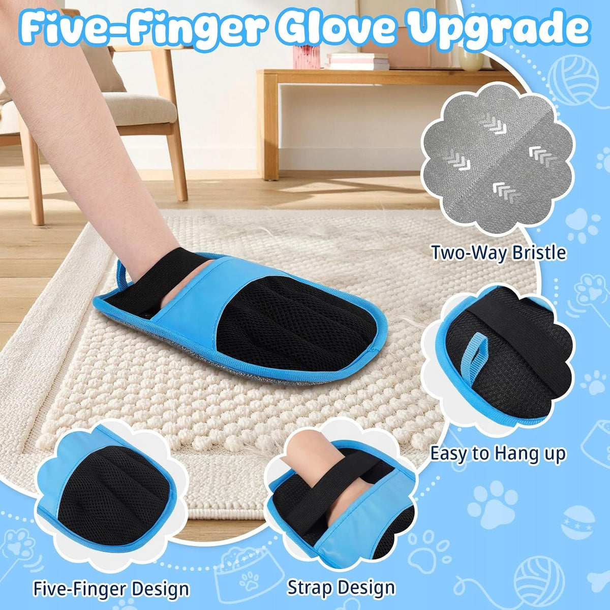 ANIMAL HAIR REMOVAL GLOVES 2 PCS ANTISTATIC 5 FINGERS Brand IN