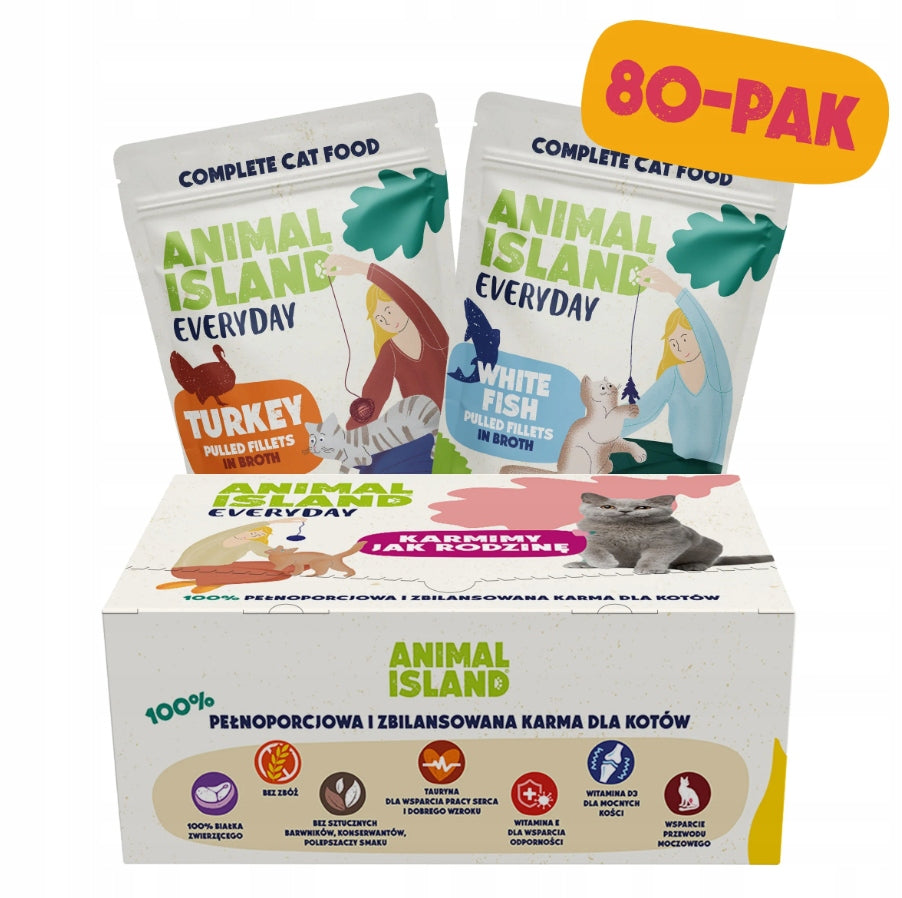 ANIMAL ISLAND Wet cat food Turkey and White fish in broth 80x85g
