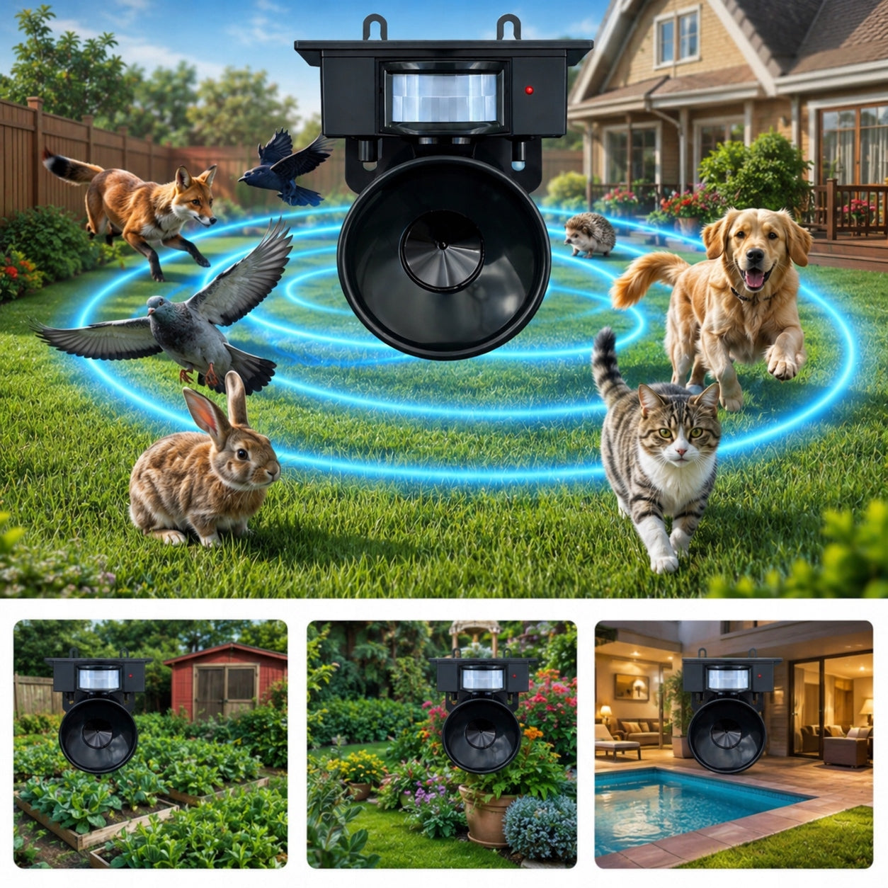 ANIMAL REPELLENT CAT BIRDS WILD MICE 10in1 + SOLAR BATTERY Packaging status original