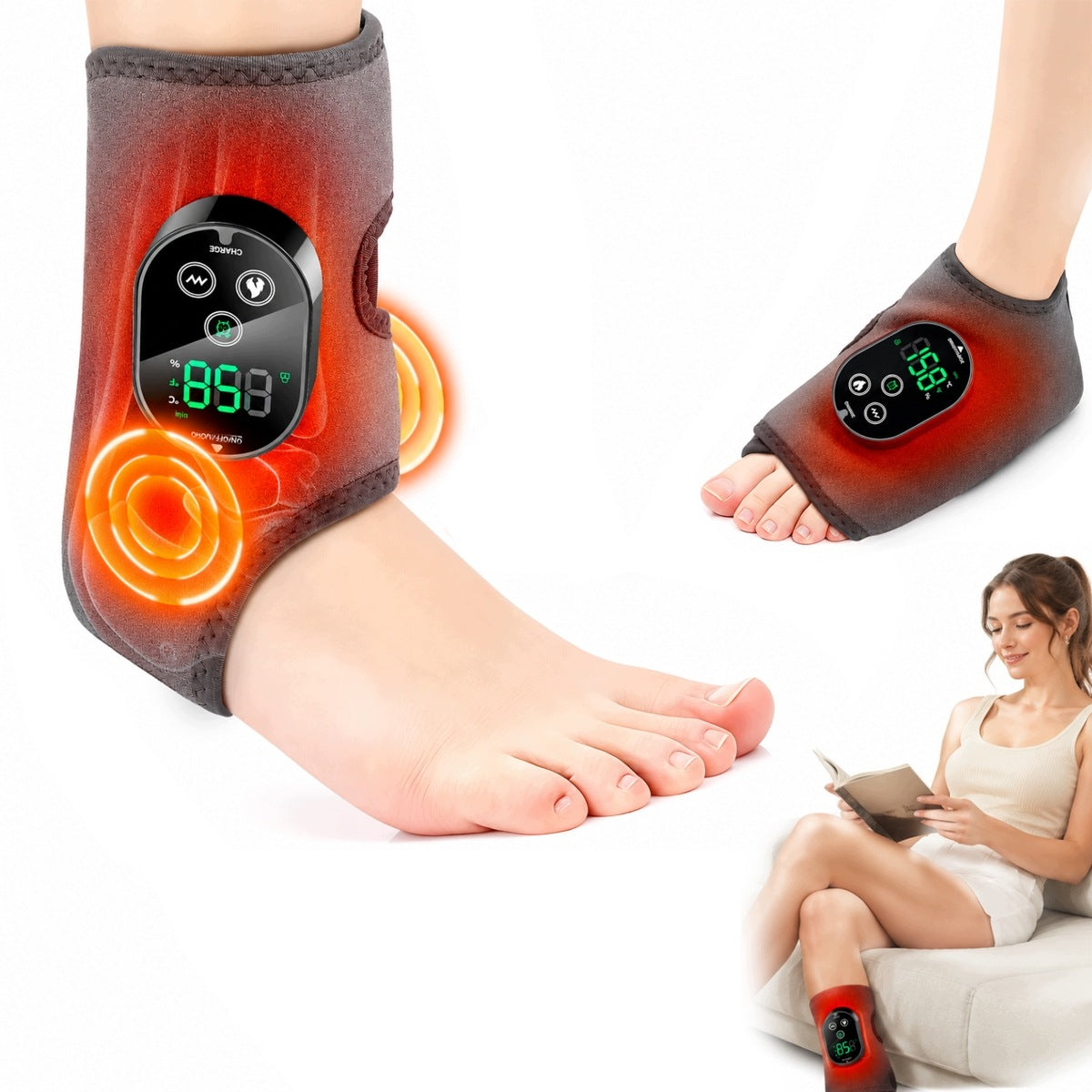 ANKLE MASSAGER GREY 1 PC WITH HEATING FUNCTION PAIN REHABILITATION